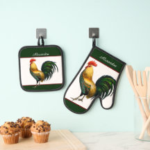 Green Vintage Rooster Personalised monogram name 