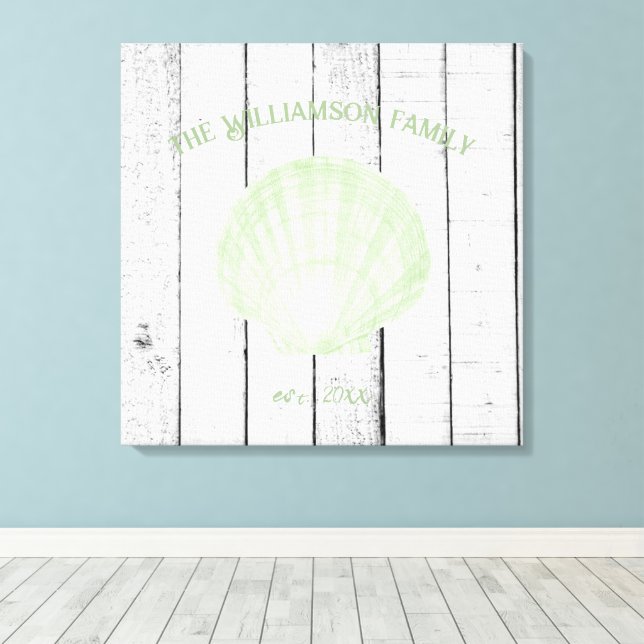 Green Vintage Scallop Shell Canvas Print (Insitu(Wood Floor))