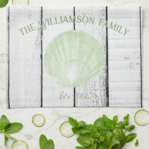 Green Vintage Scallop Shell Kitchen Towel