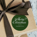Green Vintage Script Modern Merry Christmas Classic Round Sticker<br><div class="desc">Green Vintage Script Modern Merry Christmas Classic Round Sticker is the perfect addition to your Christmas gifts this year,  with vintage styled script and your name.</div>