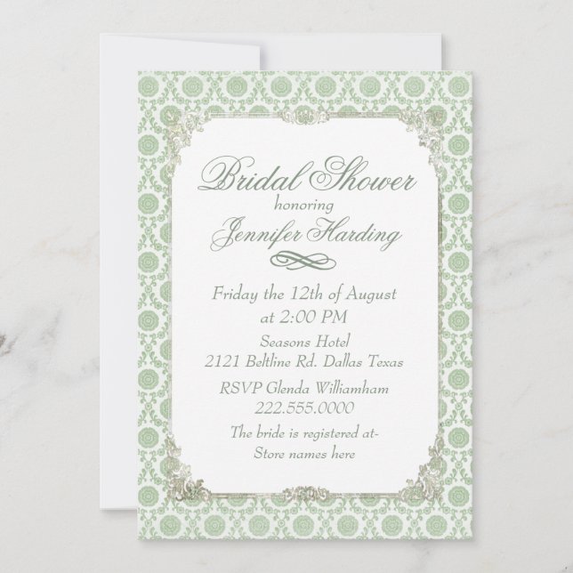 Green Vintage Shabby Bridal Tea Party Invitation (Front)