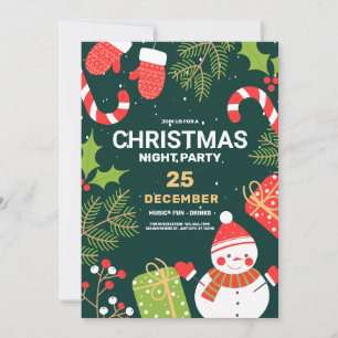Green Vintage Snow Man Christmas Party, Christmas  Invitation