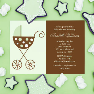 Green Vintage Stroller Gender Neutral Baby Shower Invitation