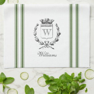 Green Vintage Style French Sack with Custom Name Tea Towel