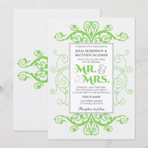 Green Vintage Swirls Mr. and Mrs. Wedding Invitation