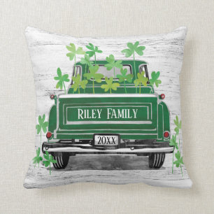 Green Vintage Truck Shamrock Name Cushion
