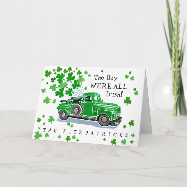 Green Vintage Truck St. Patrick's Day Card (Front)