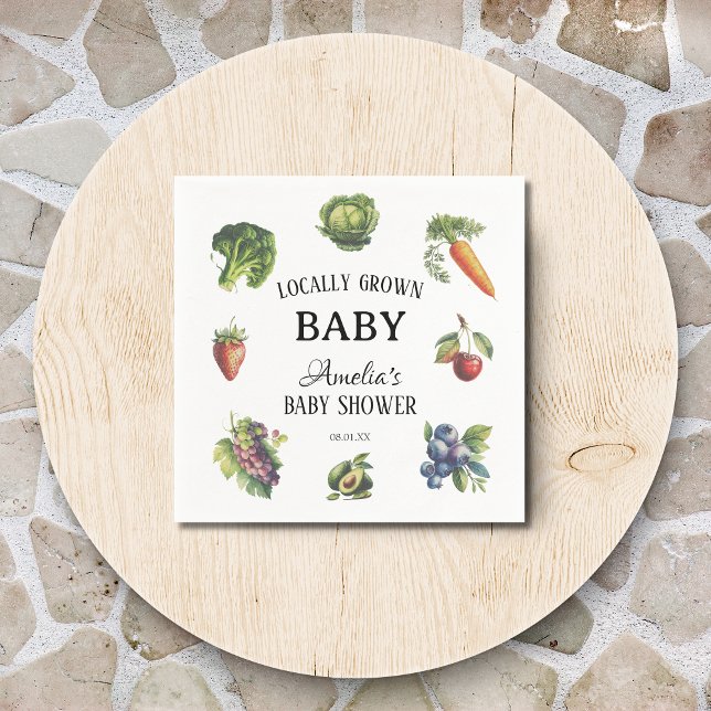 Green Vintage Veggie Locally Grown Baby Shower Napkin (Creator Uploaded)