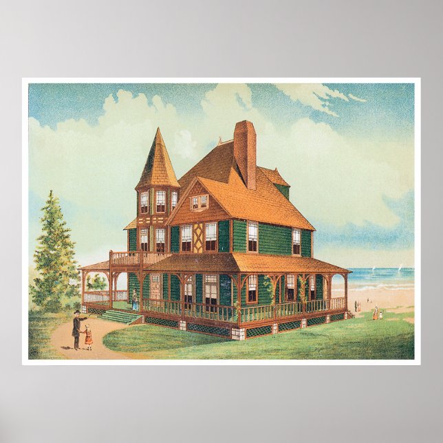 Green Vintage Victorian Style Manor Poster (Front)