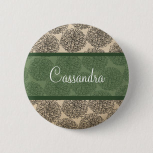 Green Vintage Zinnia Button