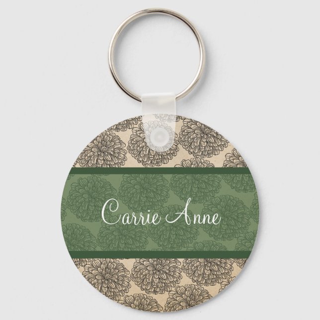 Green Vintage Zinnia Keychain (Front)