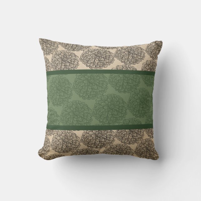 Green Vintage Zinnia Pillow (Front)