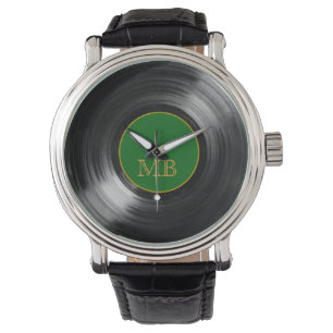 green vinyl record retro hour watch