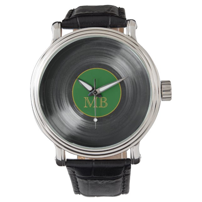 green vinyl record retro hour watch (Front)