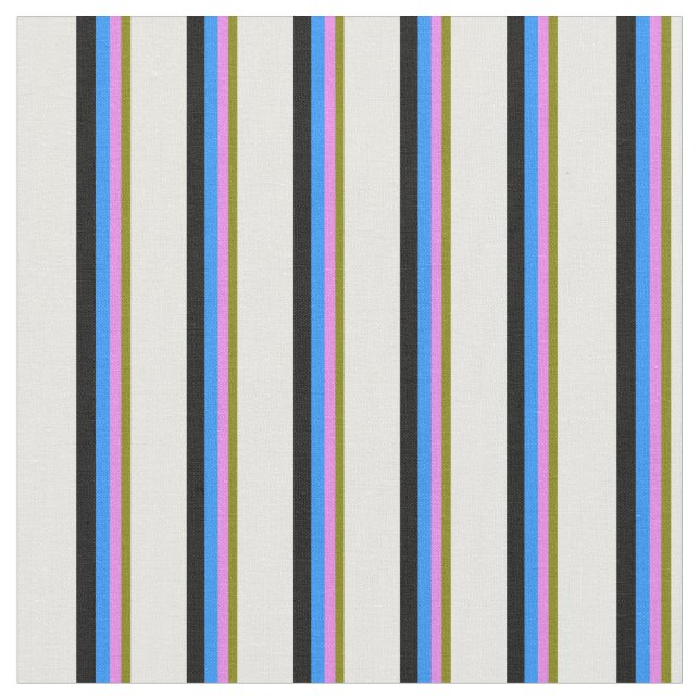 Green, Violet, Blue, Black & White Stripes Fabric (Close Up)