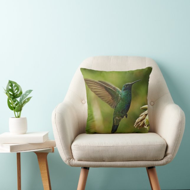 Green Violet-ears Hummingbird Throw Pillow (Chair)