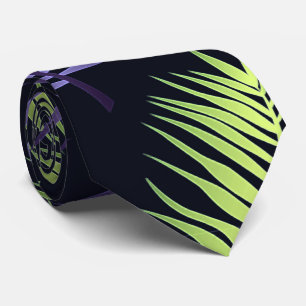 Green & Violet Palm Tropical Leaves Pattern Tie