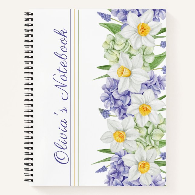 Green Violet Yellow Watercolor Spring Flowers Notebook (Front)