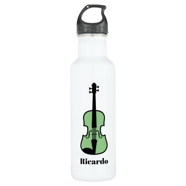 Green violin custom water bottle for violinist (Front)