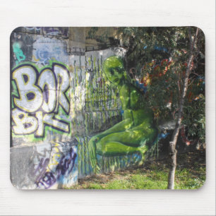 Green Visitor From Outer Space Graffiti Mouse Mat