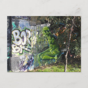 Green Visitor From Outer Space Graffiti Postcard