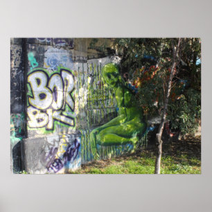 Green Visitor From Outer Space Graffiti Poster