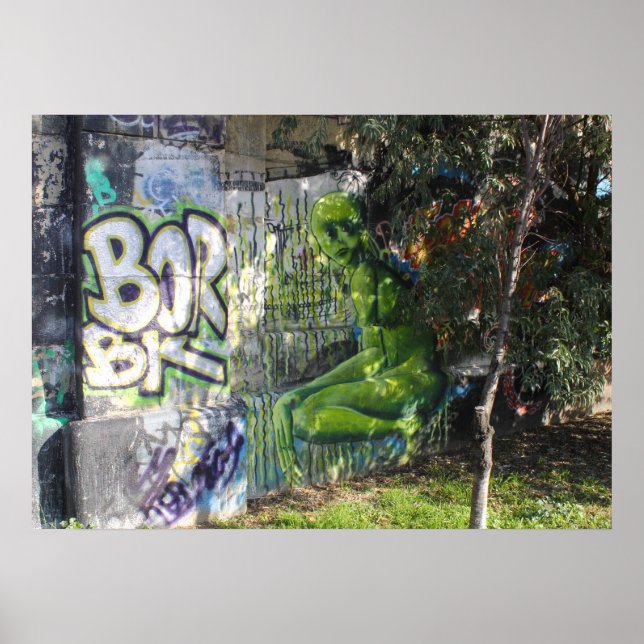 Green Visitor From Outer Space Graffiti Poster (Front)