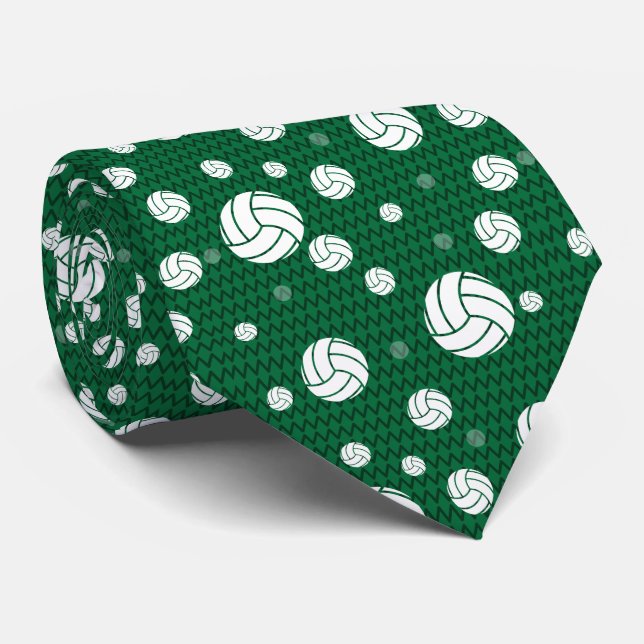 Green Volleyball Chevron Patterned Tie (Rolled)