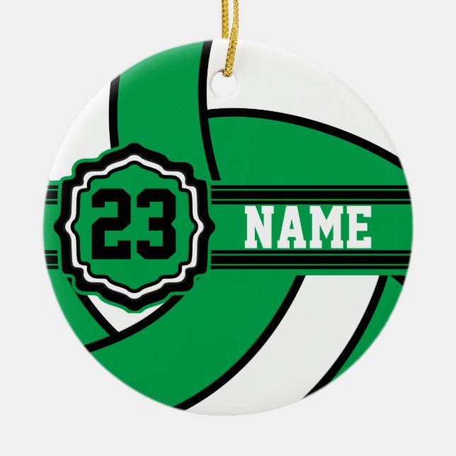 Green Volleyball | DIY Name and Number Ceramic Tree Decoration (Front)