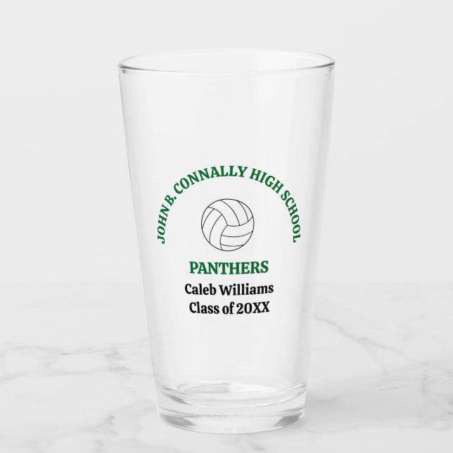 Green Volleyball Player Personalised Team Glass (Front)