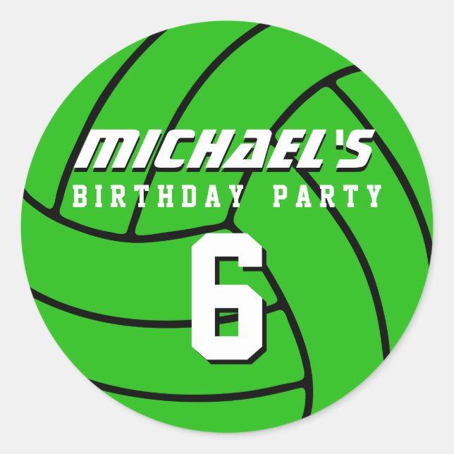 Green Volleyball Sticker Sports Birthday Party (Front)