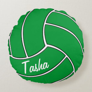 Green Volleyball Team Custom Player Name Sports Round Cushion