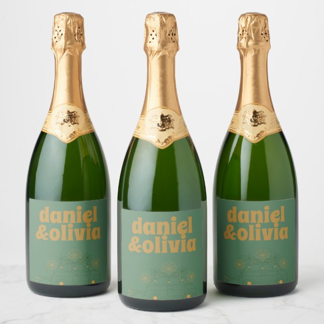 Green Vosvos Minimal Wedding Sparkling Wine Label (Bottles)