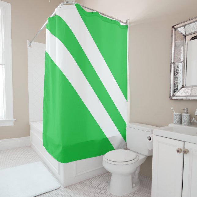 Green w/White Stripes Shower Curtain (In Situ)