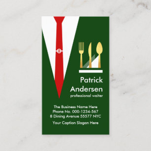 Green Waiter Suit Gold Cutlery Business Card