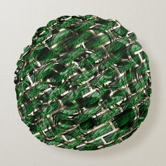 Green 'wall' effect and darkest bubbles? round cushion (Front)