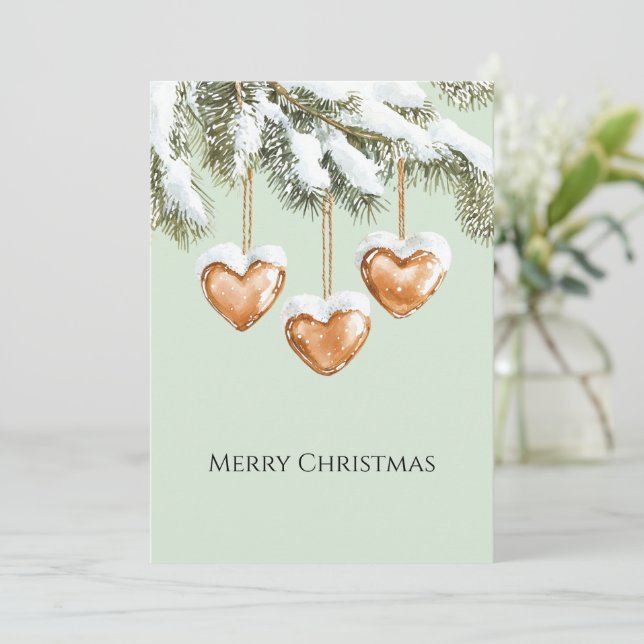 Green Warm Creamy Caramel Hearts Christmas Tree  Card (Standing Front)