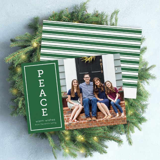 Green Warm Wishes Peace Modern Holiday Photo Card (Creator Uploaded)