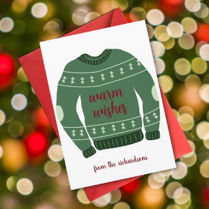 Green Warm Wishes Ugly Sweater Christmas Holiday Card