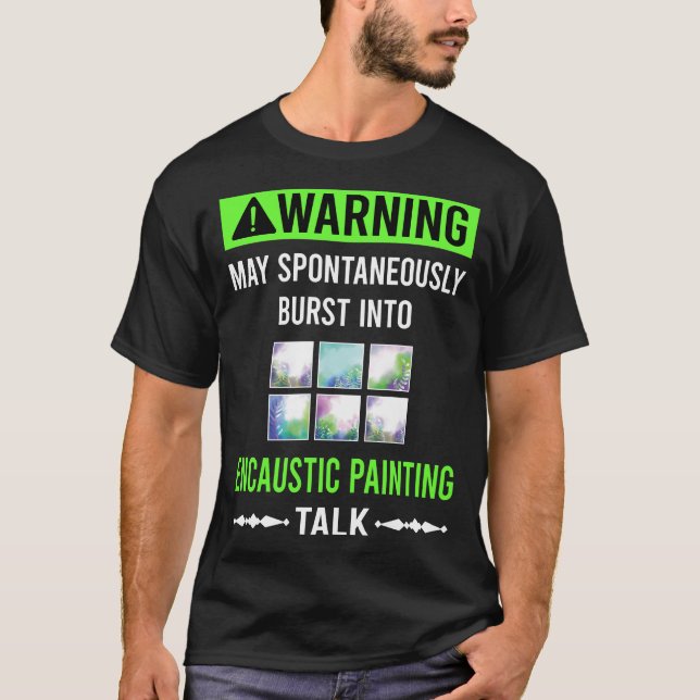 Green Warning Encaustic Eainting T-Shirt (Front)