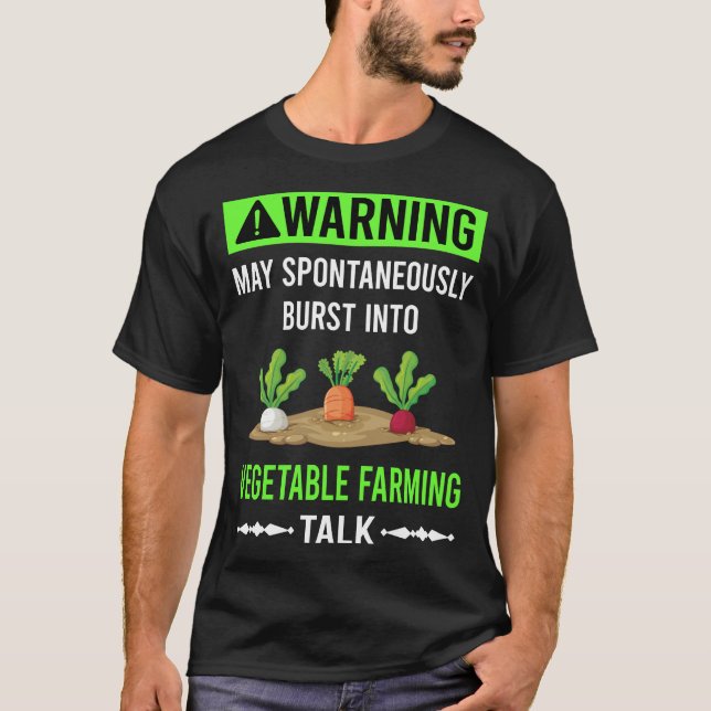 Green Warning Vegetable Farming T-Shirt (Front)