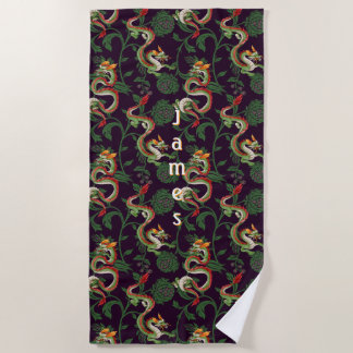 Green Water Dragon Beach Towel