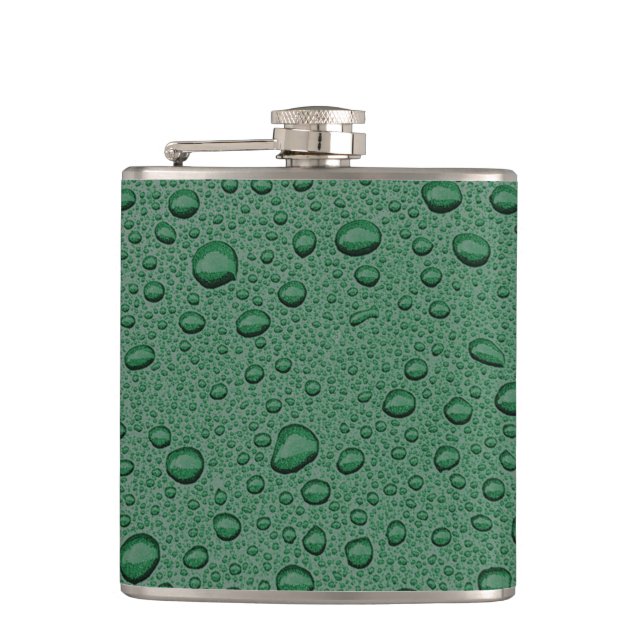 Green water droplets hip flask (Front)
