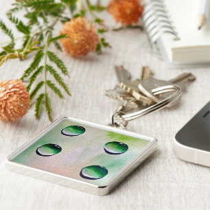Green water drops art key ring
