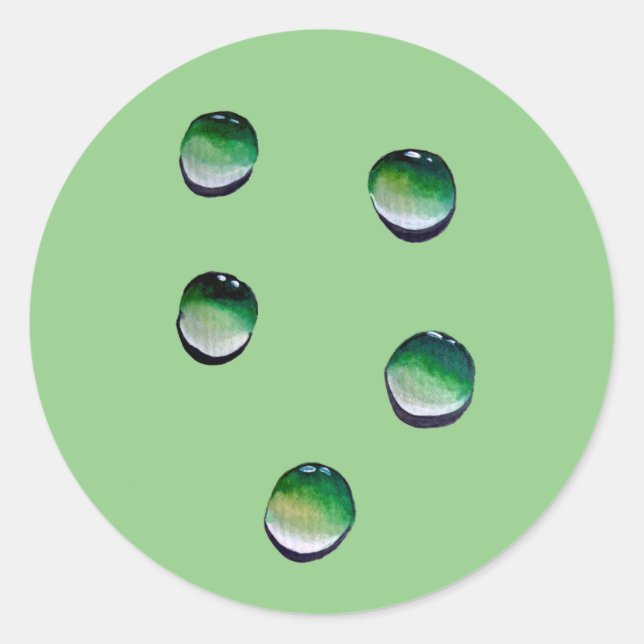 Green water drops water art classic round sticker (Front)