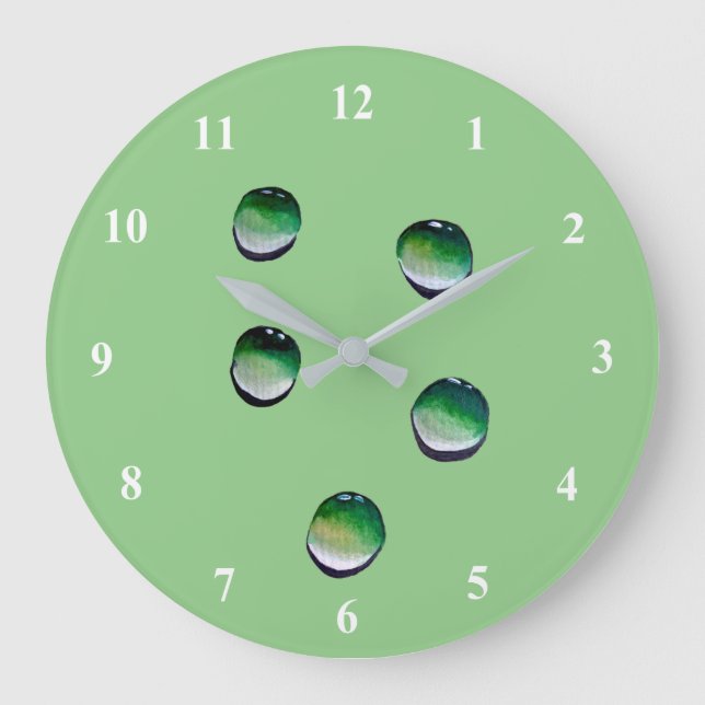 Green water drops water art large clock (Front)