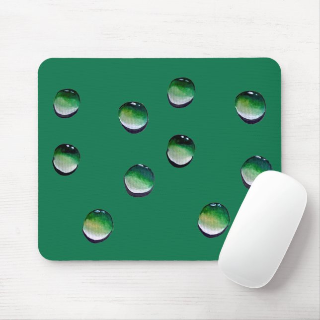 Green water drops water art mouse mat (With Mouse)