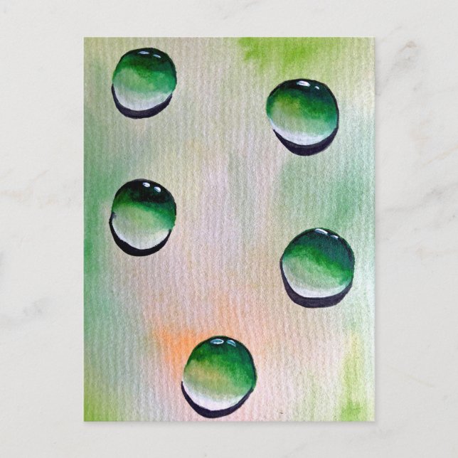 Green water drops water art postcard (Front)