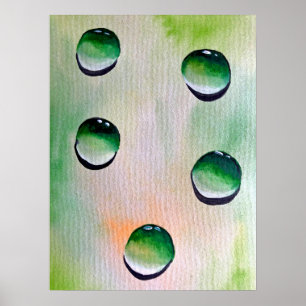 Green water drops water art poster