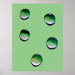 Green water drops water art poster
